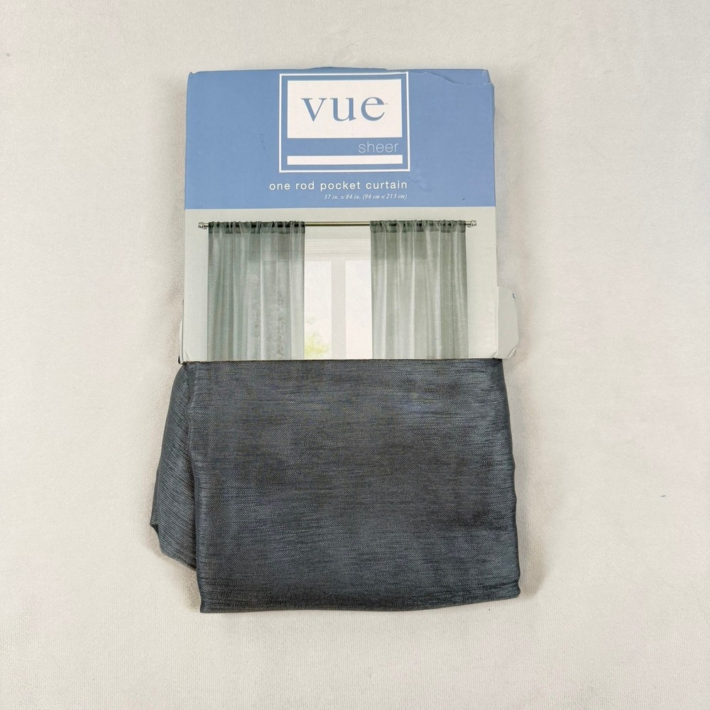 Vue Sheer Rod Pocket Curtain Panel Grey Textured 37 x 84 100% Polyester New